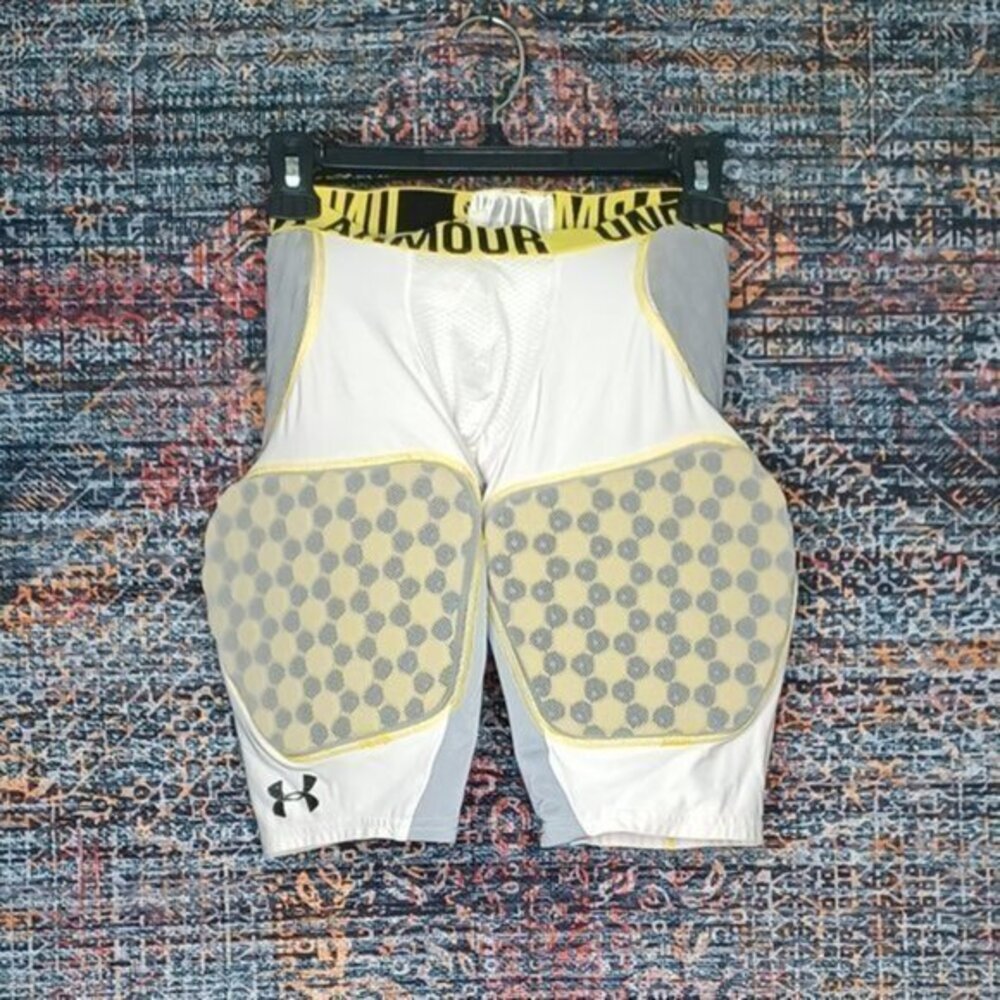 Under Armour mens white black yellow padded football compression shorts M